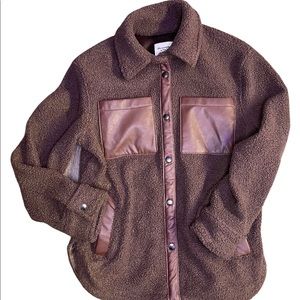 Abercrombie Elevated Trim Sherpa Shirt Jacket Dark Brown
